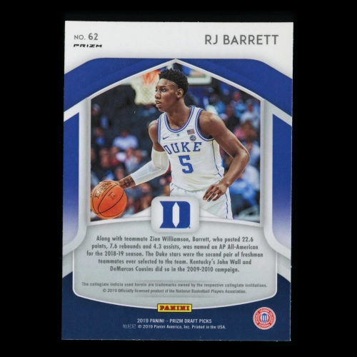 RJ Barrett 2019-20 Prizm Draft Picks All-Americans Purple Blue Devils | Knicks