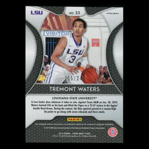 Tremont Waters RC 2019-20 Prizm Draft Picks Green & Yellow Rookie Tigers | Celtics 215/249