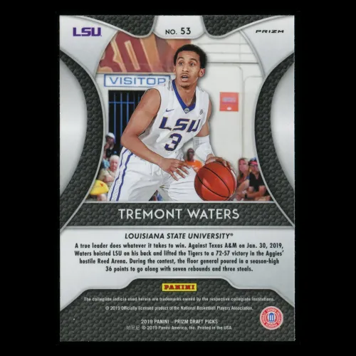 Tremont Waters RC 2019-20 Prizm Draft Picks Silver Rookie Tigers | Celtics