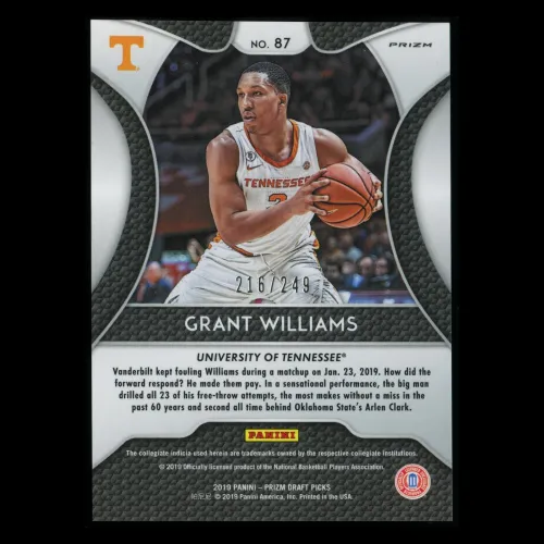 Grant Williams RC 2019-20 Prizm Draft Picks Green & Yellow Rookie Volunteers | Celtics 216/249