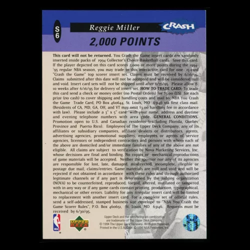Reggie Miller 1994-95 UD Collector's Choice You Crash the Game Pacers