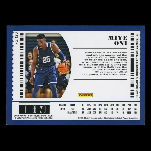 Miye Oni 2019 Contenders Draft Picks College Ticket Auto Jazz