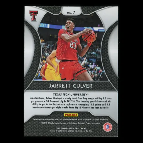 Jarrett Culver RC 2019-20 Prizm Draft Picks Rookie Red Raiders | Timberwolves
