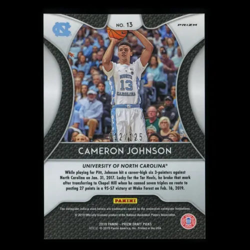 Cameron Johnson RC 2019-20 Prizm Draft Picks Neon Green Rookie Tar Heels | Suns 012/125