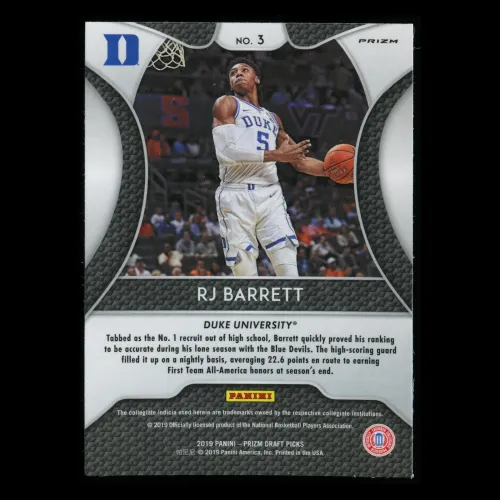 RJ Barrett RC 2019-20 Prizm Draft Picks Silver Rookie Blue Devils | Knicks