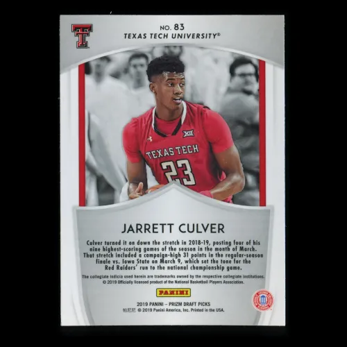 Jarrett Culver RC 2019-20 Prizm Draft Picks Crusade Rookie Red Raiders | Timberwolves