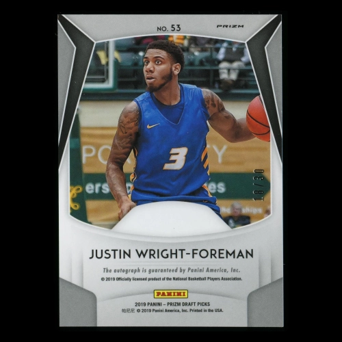 Justin Wright-Foreman RC 2019-20 Prizm Draft Picks Silver Carolina Blue Rookie Auto Pride | Spor 18/30