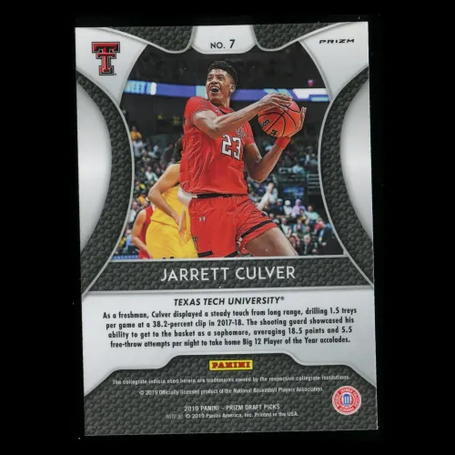 Jarrett Culver RC 2019-20 Prizm Draft Picks Silver Rookie Red Raiders | Timberwolves