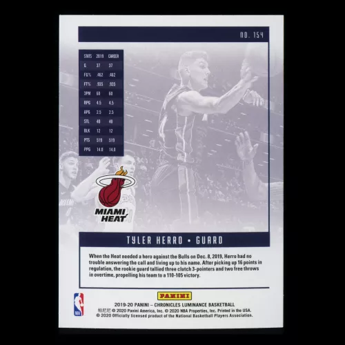 Tyler Herro RC 2019-20 Chronicles Luminance Rookie Heat