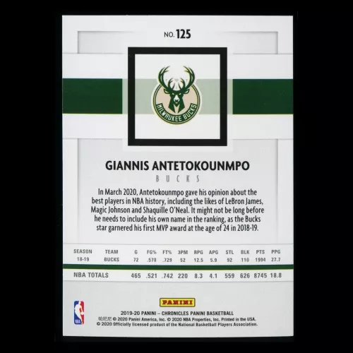 Giannis Antetokounmpo 2019-20 Chronicles Panini Bucks