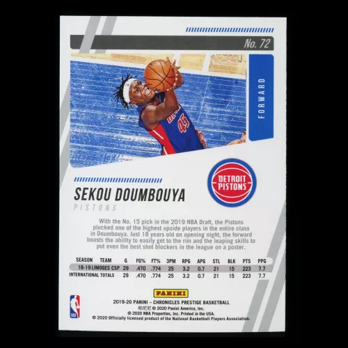 Sekou Doumbouya RC 2019-20 Chronicles Prestige Rookie Pistons