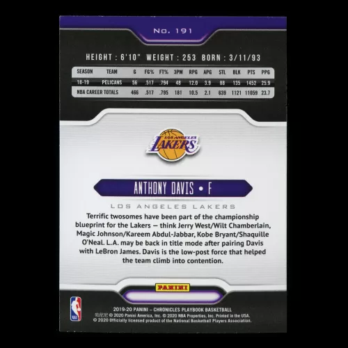 Anthony Davis 2019-20 Chronicles Playbook Lakers