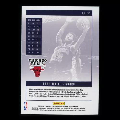 Coby White RC 2019-20 Chronicles Luminance Rookie Bulls