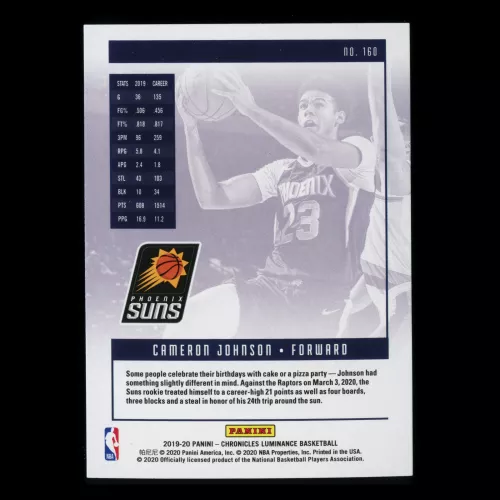 Cameron Johnson RC 2019-20 Chronicles Luminance Rookie Suns
