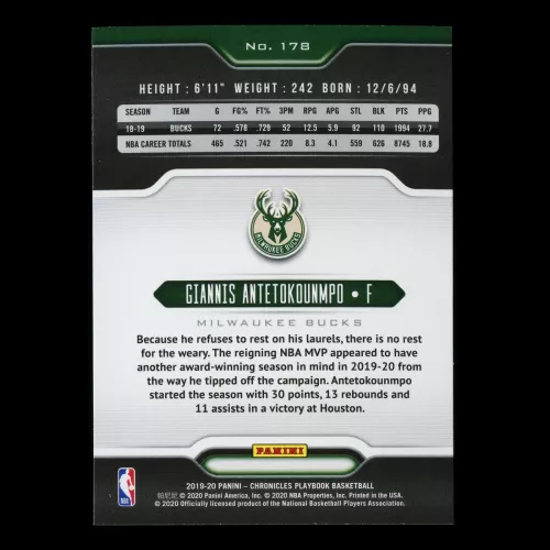 Giannis Antetokounmpo 2019-20 Chronicles Playbook Bucks