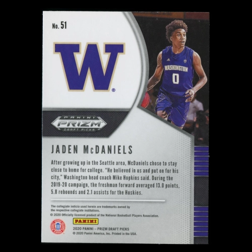 Jaden McDaniels RC 2020-21 Prizm Draft Picks Rookie Huskies | Timberwolves