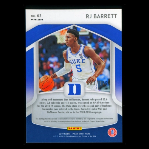 RJ Barrett RC 2019-20 Prizm Draft Picks Neon Green Rookie Duke | Knicks 083/125