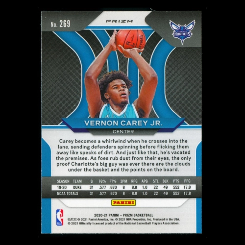 Vernon Carey Jr. RC 2020-21 Prizm Pink Ice Rookie Hornets