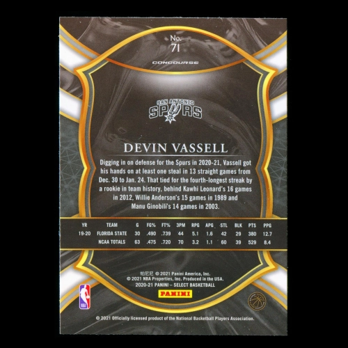 Devin Vassell RC 2021 Select Concourse Rookie Spurs