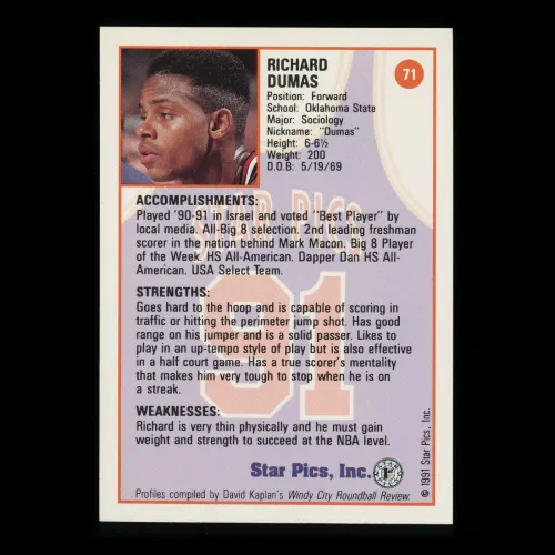Richard Dumas 1991 Star Picks Cowboys | Suns