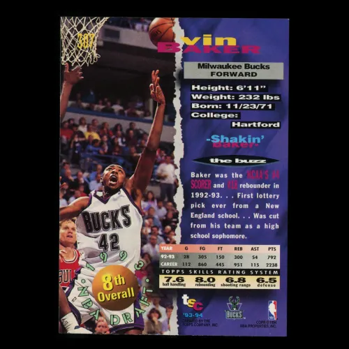 Vin Baker RC 1993-94 Topps Stadium Club Draft Pick Rookie Bucks