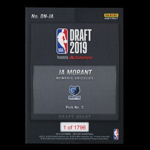 Ja Morant 2019-20 Panini Instant Draft Night Grizzlies /1796