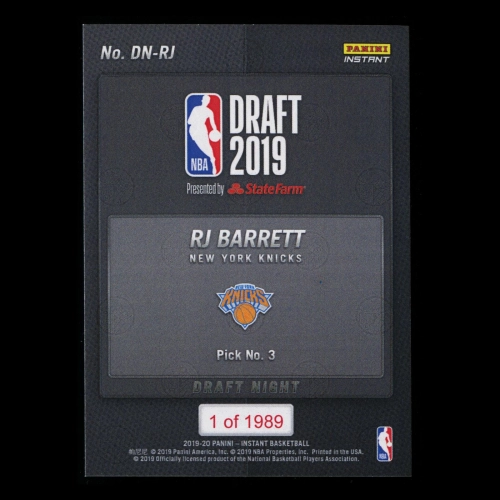RJ Barrett 2019-20 Panini Instant Draft Night Knicks /1989