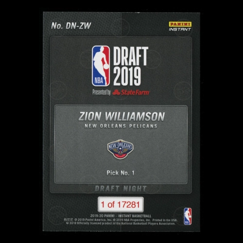 Zion Williamson 2019-20 Panini Instant Draft Night Pelicans /17281
