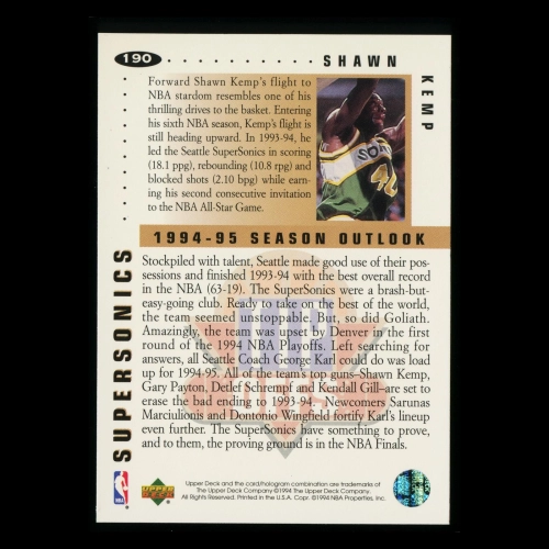 Shawn Kemp 1994-95 Collector's Choice Silver Signature Tip Offs Supersonics