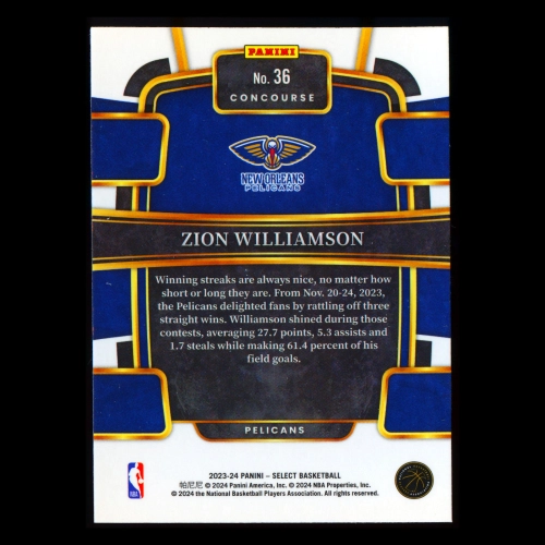 Zion Williamson 2023-24 Select Blue Pelicans