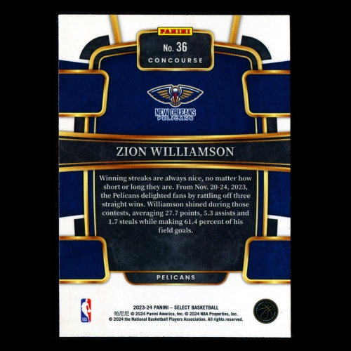 Zion Williamson 2023-24 Select Blue Pelicans