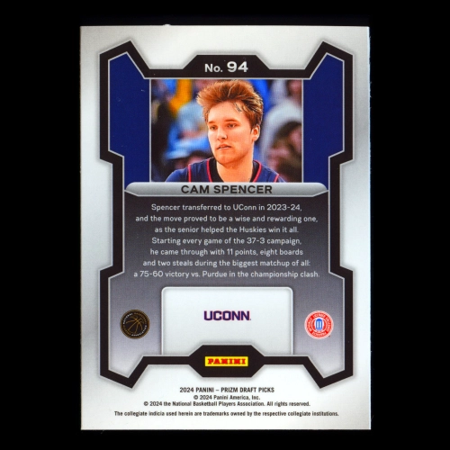 Cam Spencer RC 2024-25 Panini Prizm Draft Picks Rookie Huskies