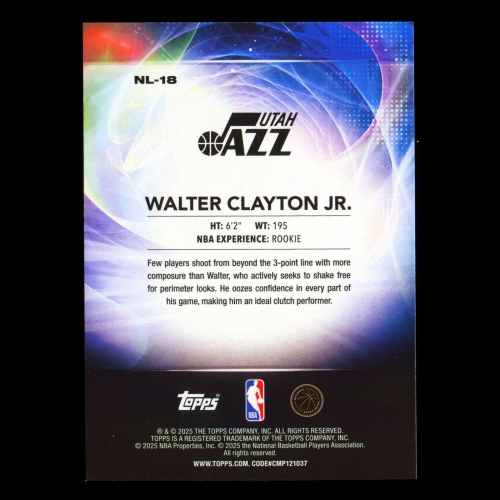 Walter Clayton Jr. RC 2025-26 Topps No Limit Rookie Jazz