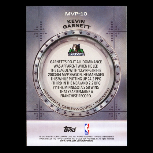 Kevin Garnett 2025-26 Topps MVP Valut Timberwolves