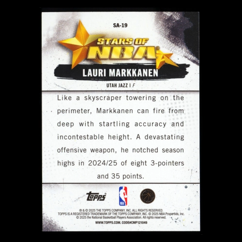 Lauri Markkanen 2025-26 Topps Stars of the NBA Jazz