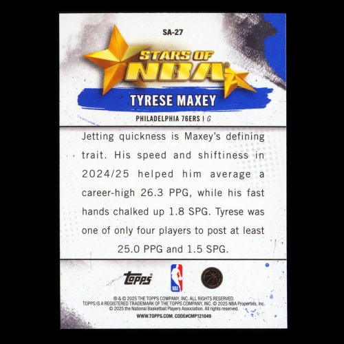 Tyrese Maxey 2025-26 Topps Stars of the NBA 76ers