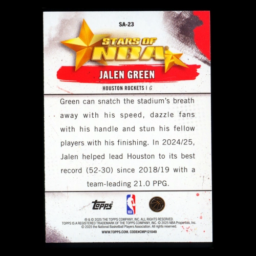 Jalen Green 2025-26 Topps Stars of the NBA Blue Rainbow Rockets 111/150