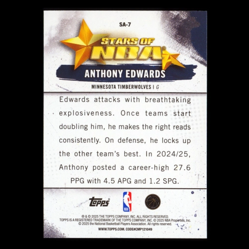 Anthony Edwards 2025-26 Topps Stars of the NBA Timberwolves