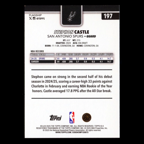 Stephon Castle 2025-26 Topps All-Rookie Team Spurs