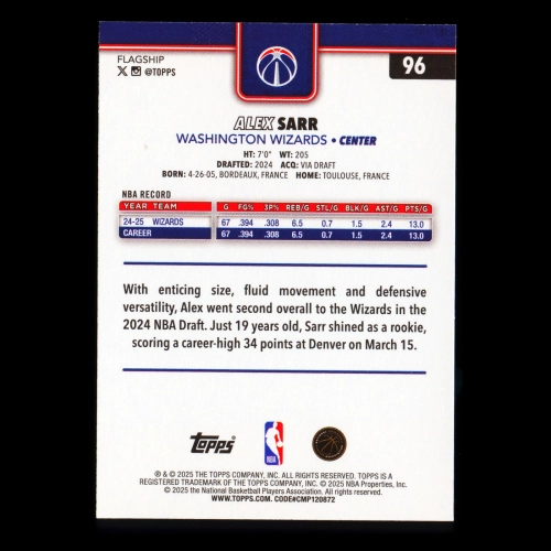 Alex Sarr 2025-26 Topps All-Rookie Team Wizards