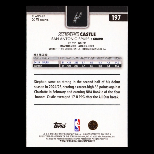 Stephon Castle 2025-26 Topps All-Rookie Team Spurs