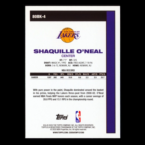 Shaquille O'Neal 2025-26 Topps '80-81 Topps Lakers