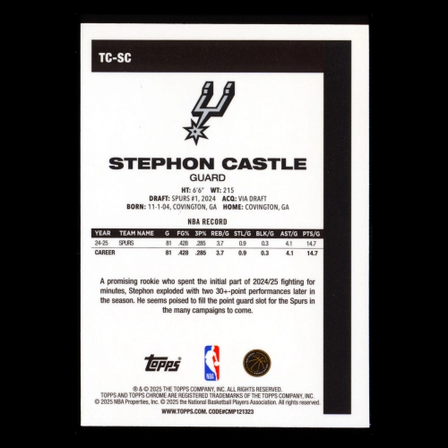 Stephon Castle 2025-26 Topps '80-81 Topps Chrome Spurs