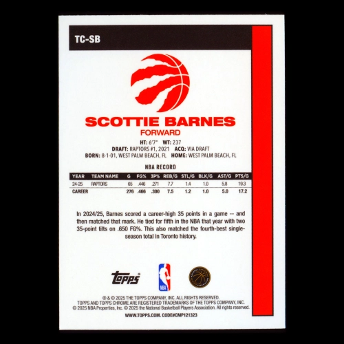 Scottie Barnes 2025-26 Topps '80-81 Topps Chrome Raptors