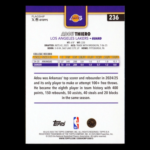 Adou Thiero RC 2025-26 Topps Rookie Lakers