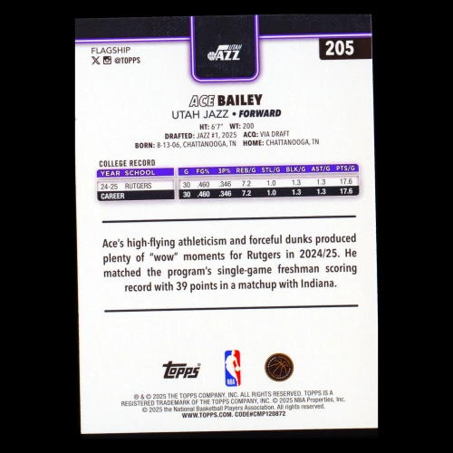 Ace Bailey RC 2025-26 Topps Rookie Jazz