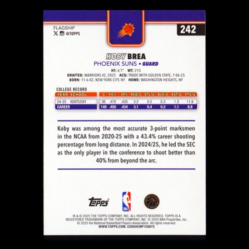 Koby Brea RC 2025-26 Topps Rookie Suns