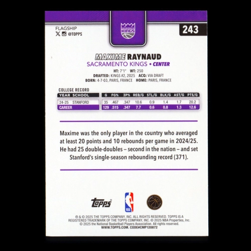 Maxime Raynaud RC 2025-26 Topps Rookie Kings