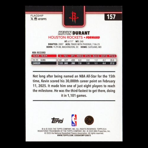 Kevin Durant 2025-26 Topps Rockets