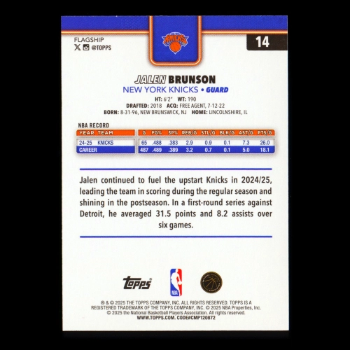 Jalen Brunson 2025-26 Topps Knicks
